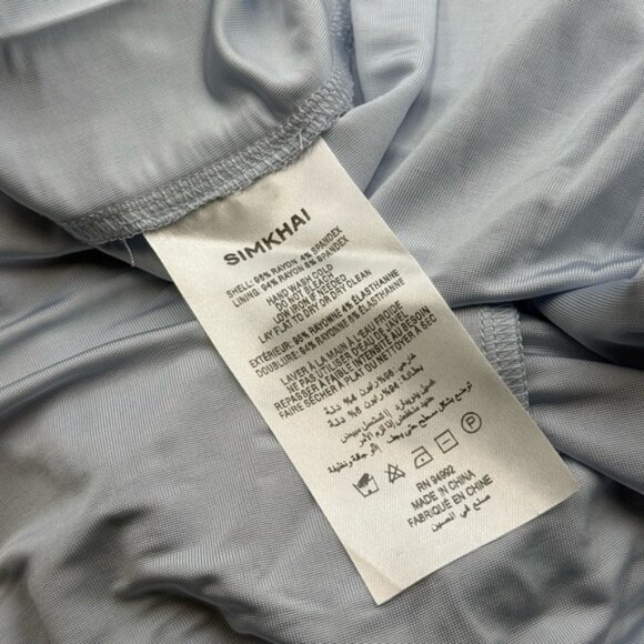 🆕 SIMKHAI 🧿 NWOT Acacia Draped Ruched Jersey Midi Dress, Blue Haze - Sz L - Picture 15 of 15